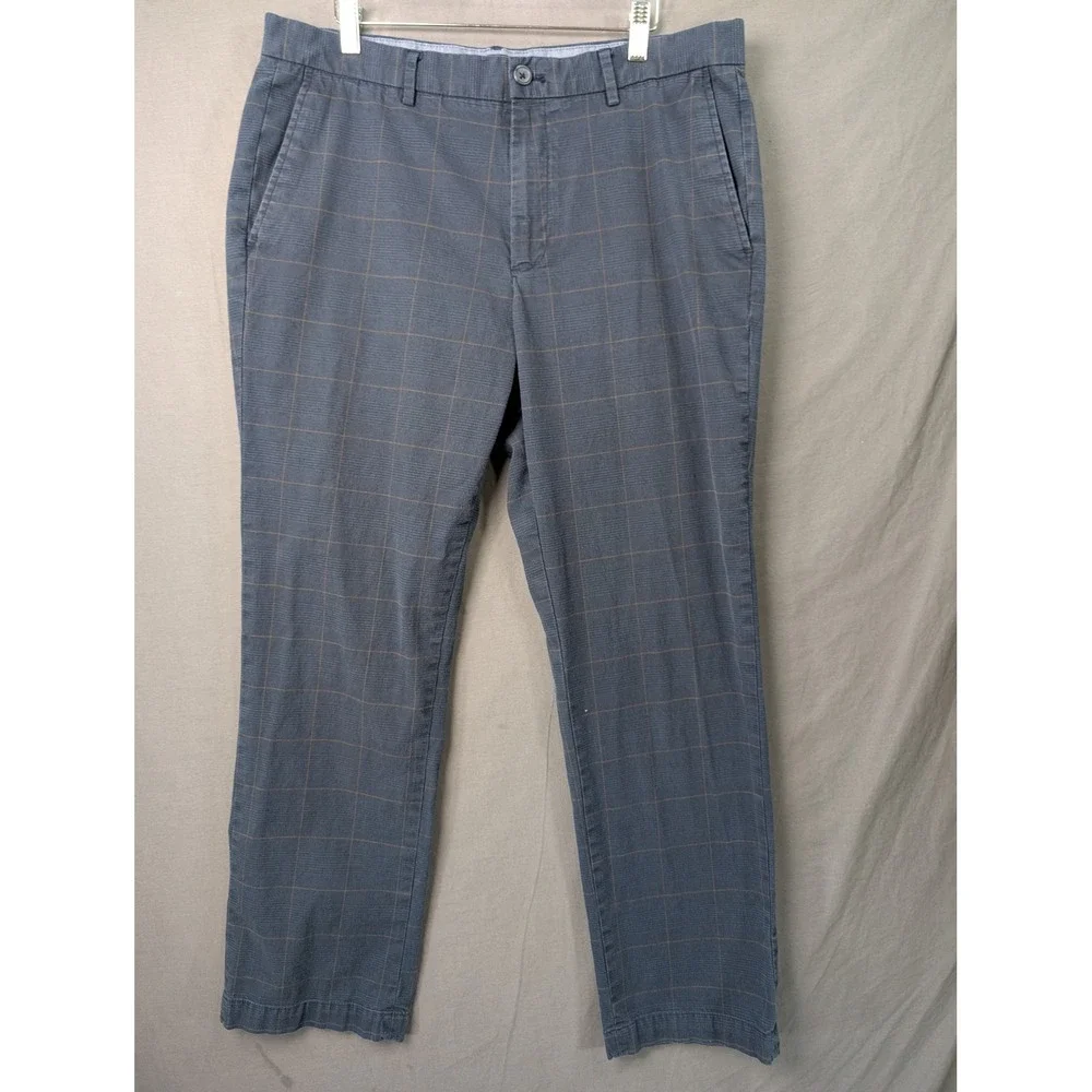 Banana Republic Mens Slim Fit Plaid Chino Pants Blue 36x32 Stretch
